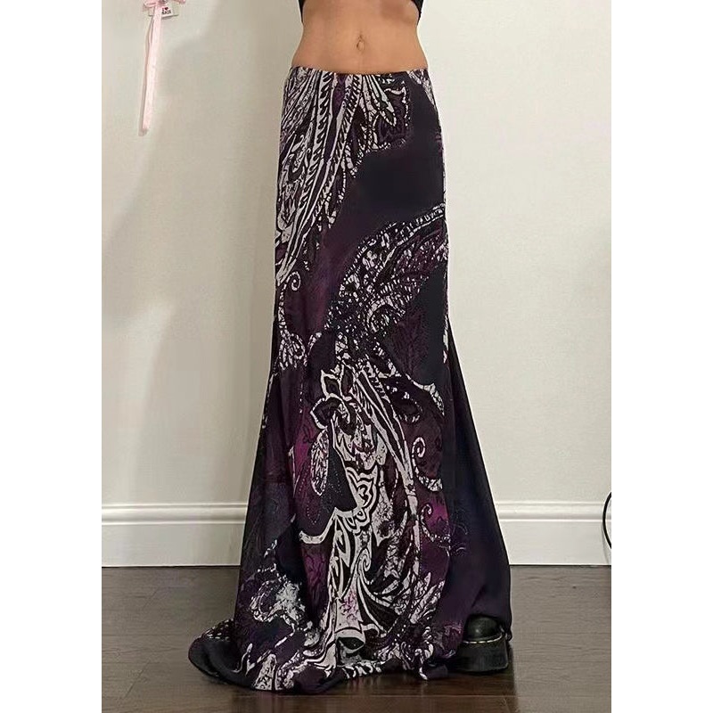 Bohemian Purple Print Draping A Line Skirt Spring