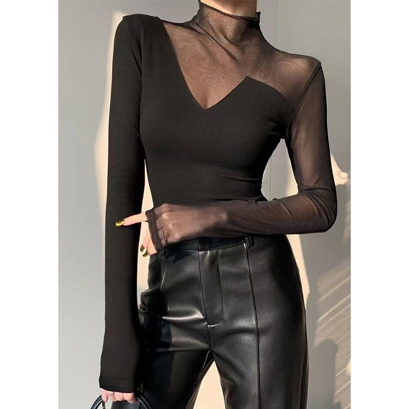 Boho Black Asymmetrical Patchwork Hollow Out Tops Spring