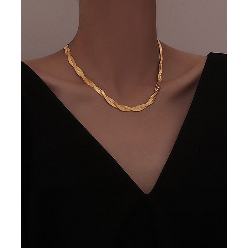 Boho Gold Stainless Steel Overgild Crossing Fried Dough Twists Princess Necklace