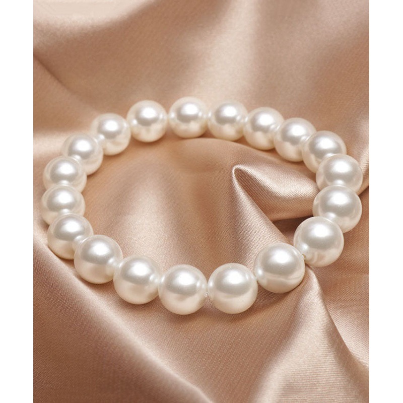 Brief White Alloy Pearl Beading Bracelet