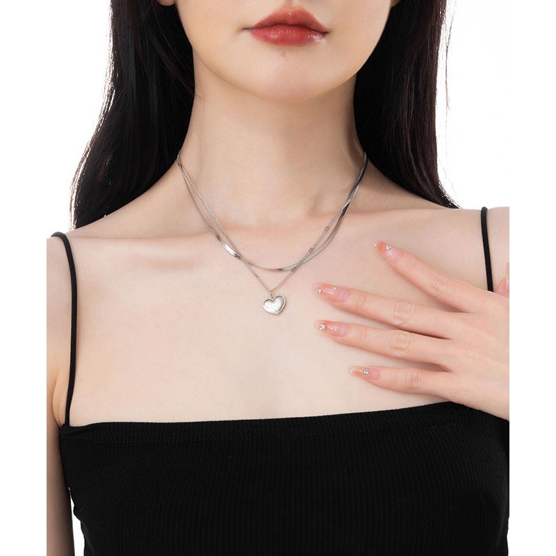 Chic Silk Stainless Steel Love Double Layer Love Pendant Necklace