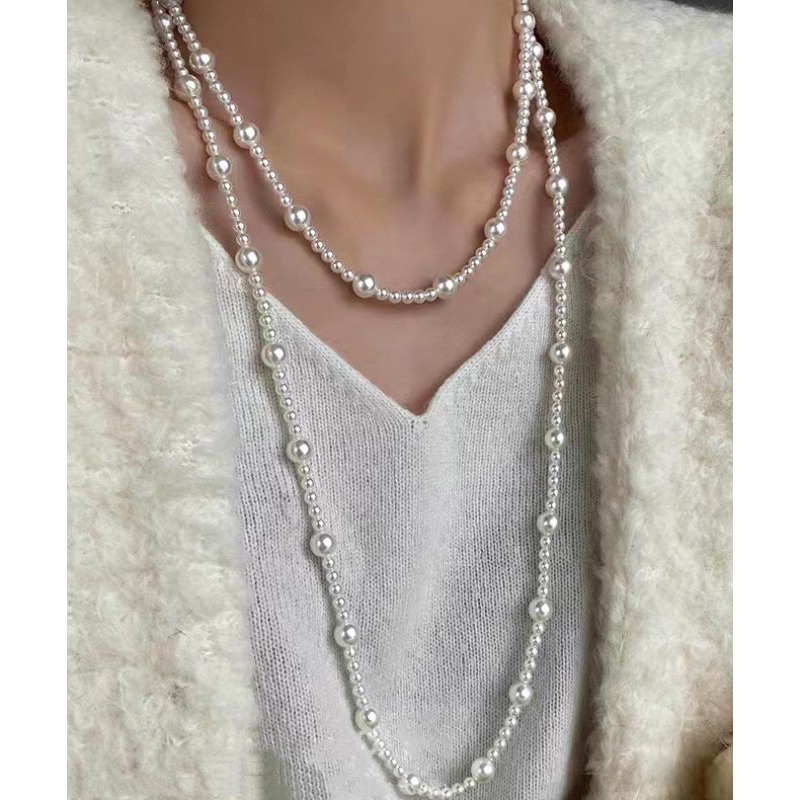 Stylish White Alloy Pearl Beading Gratuated Bead Necklace