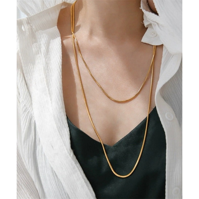 Unique Gold Stainless Steel Double Layer Sweater Necklace