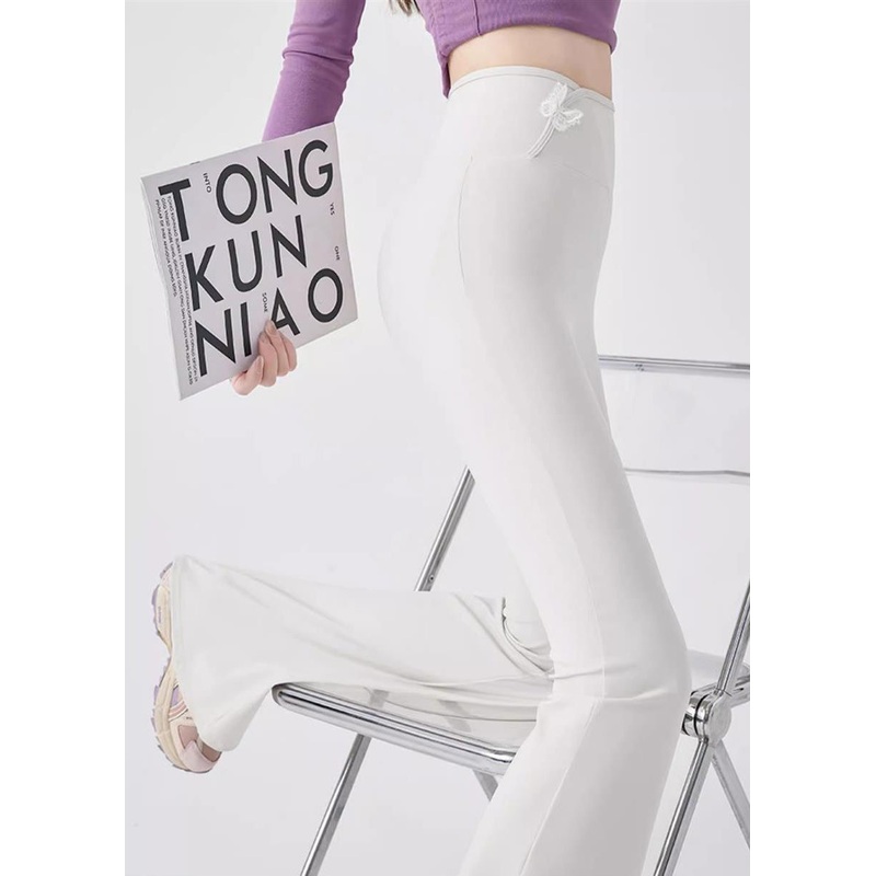 Unique White High Waist Slim Fit Flared Trousers Spring