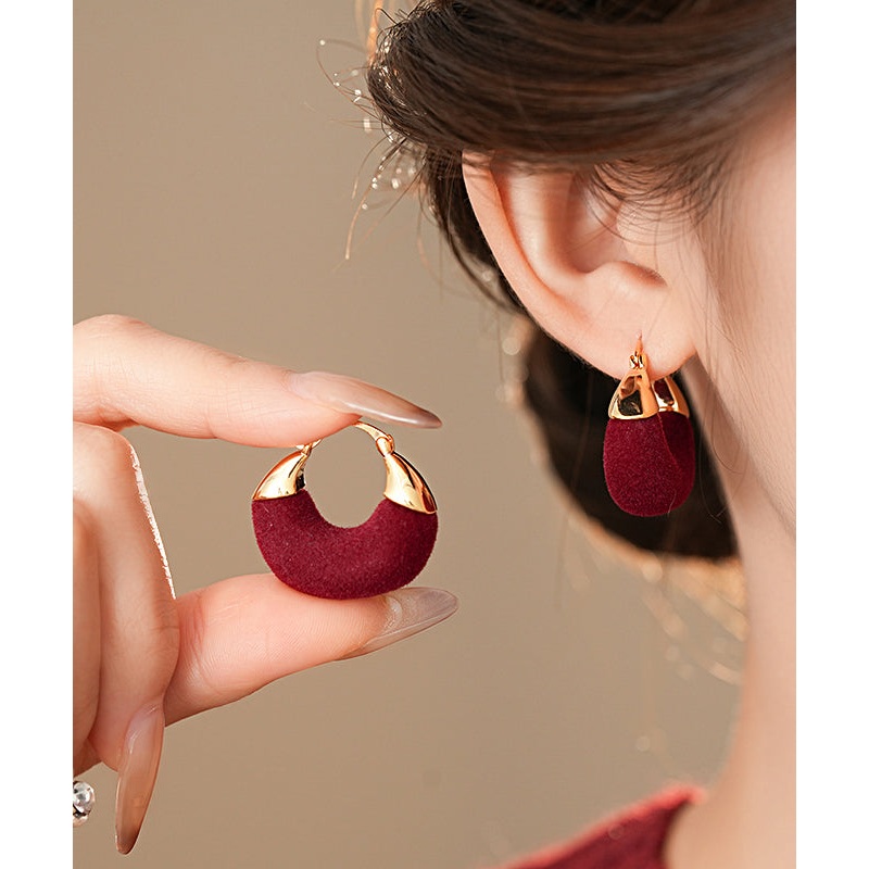 Vogue Red Copper Alloy Flocking U-Shape Hoop Earrings