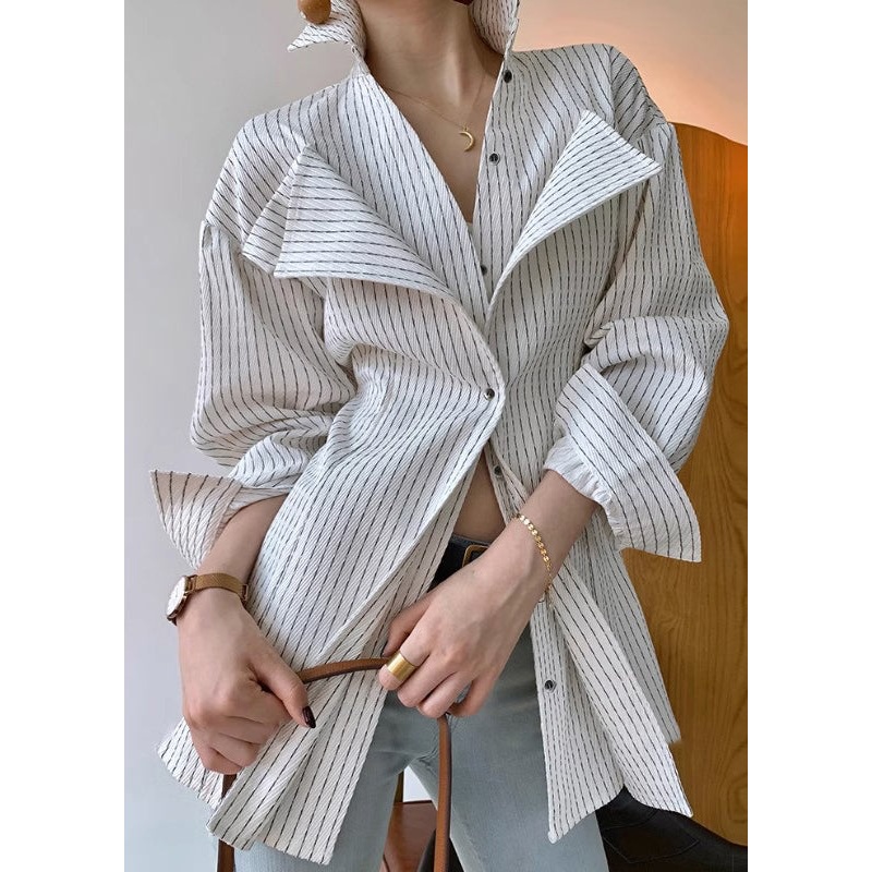 Art White Striped Button Original Design Cotton Shirt Spring