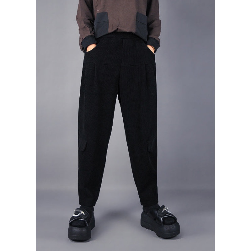 Black Corduroy Harem Pants Oversized Pockets Spring