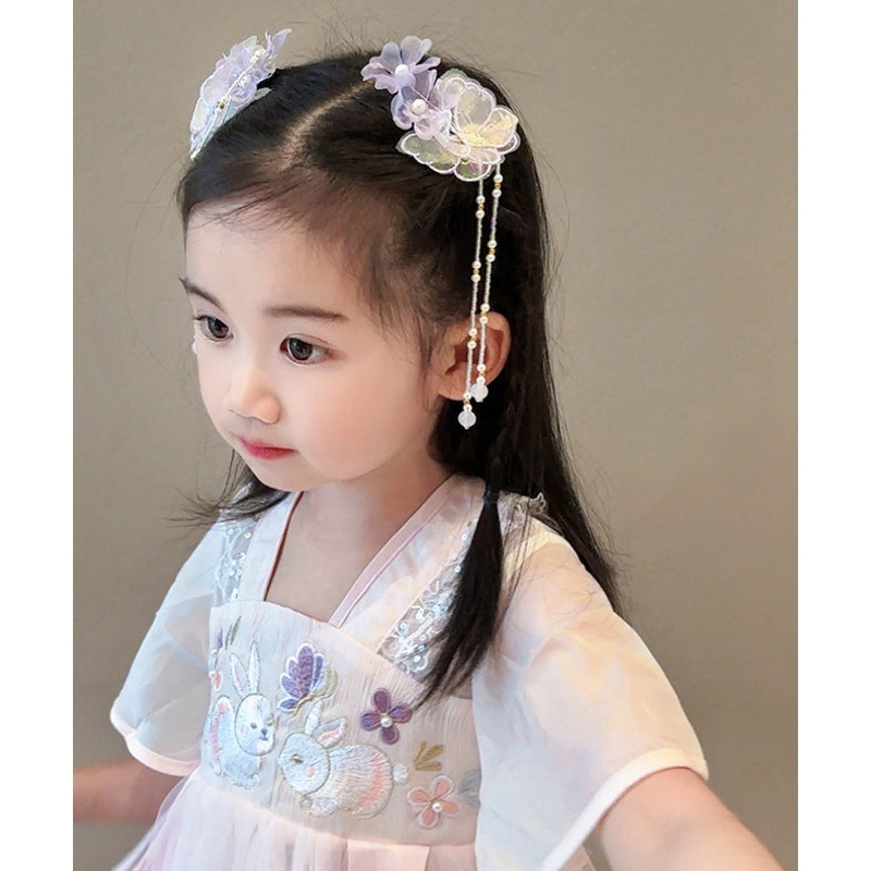 Beautiful Purple Alloy Butterfly Lotus Pearl Tassel Girls Hairpin