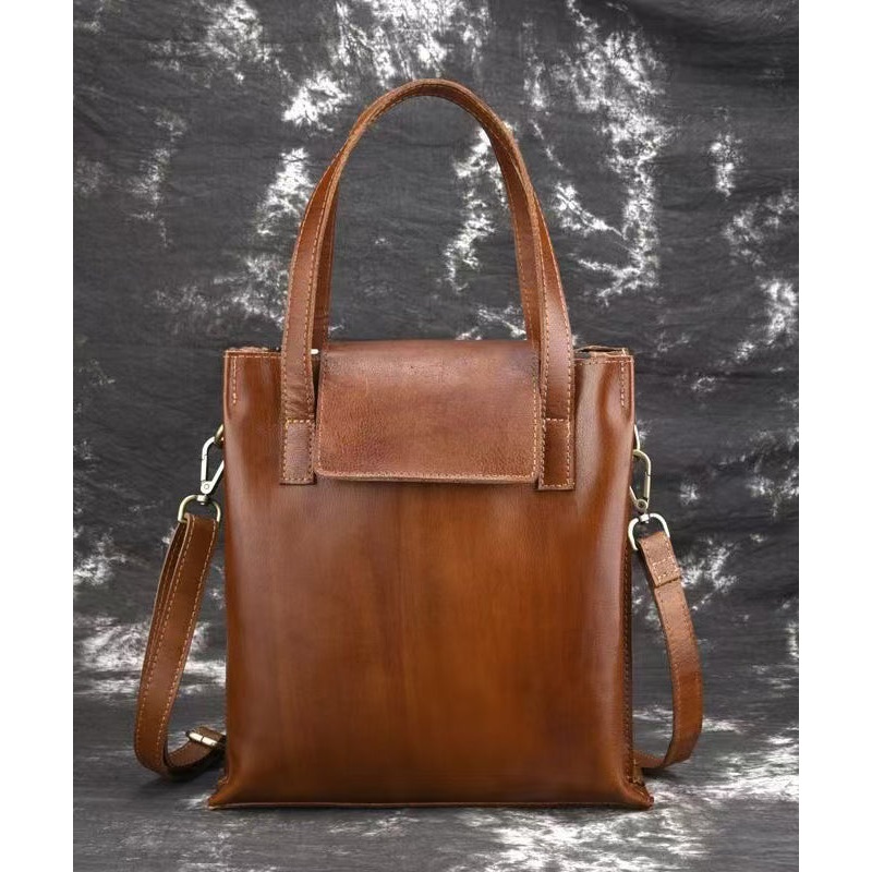 Casual Brown Large Capacity Calf Leather Satchel Handbag