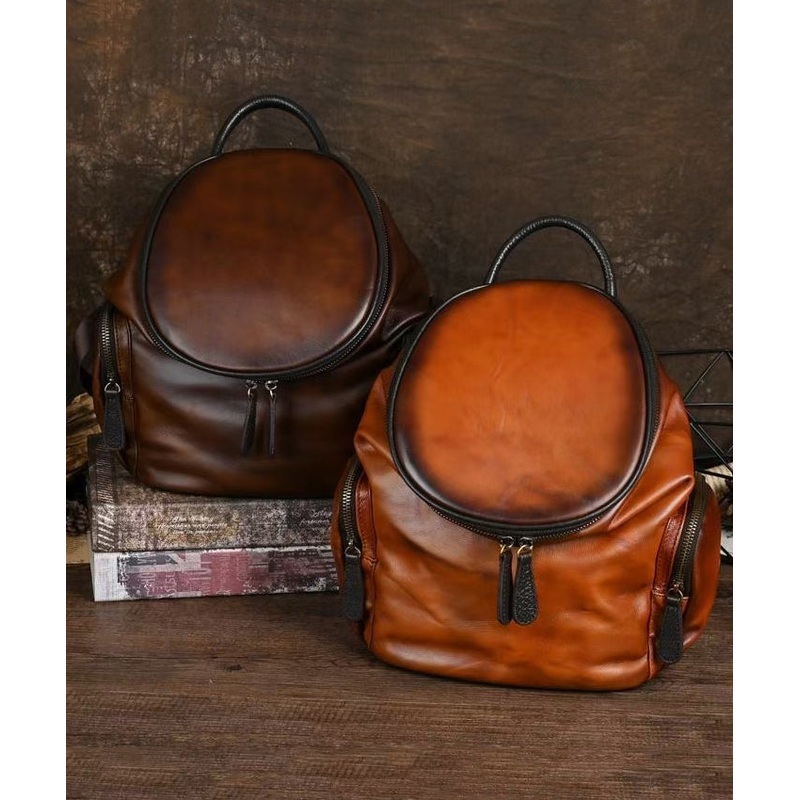 Casual Retro Yellow Large Capacity Calf Leather Backpack Bag