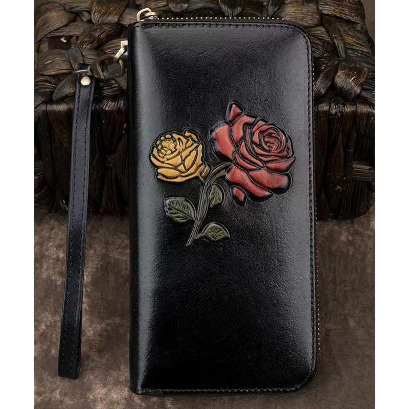New Black Embossed Durable Calf Leather Wallet Purse
