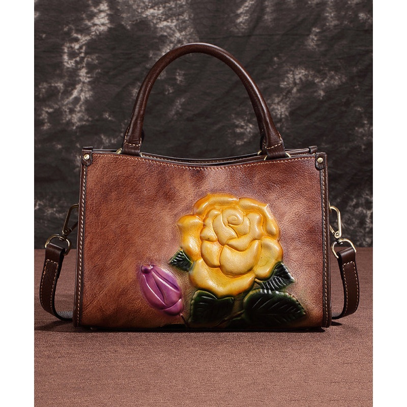New Casual Coffee Embossed Calf Leather Tote Messenger Bag