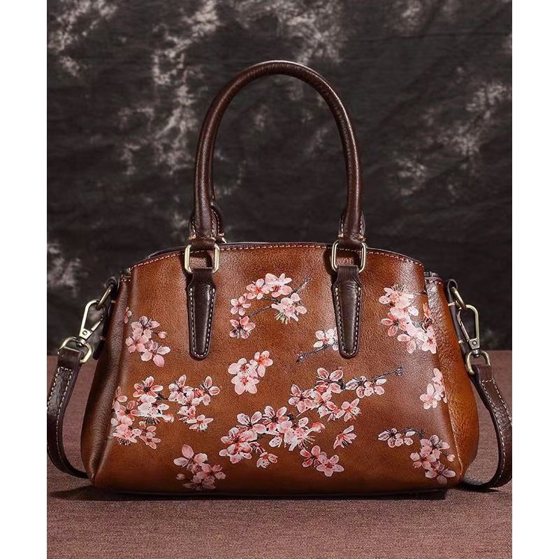 Classy Coffee Embossed Versatile Calf Leather Tote Handbag