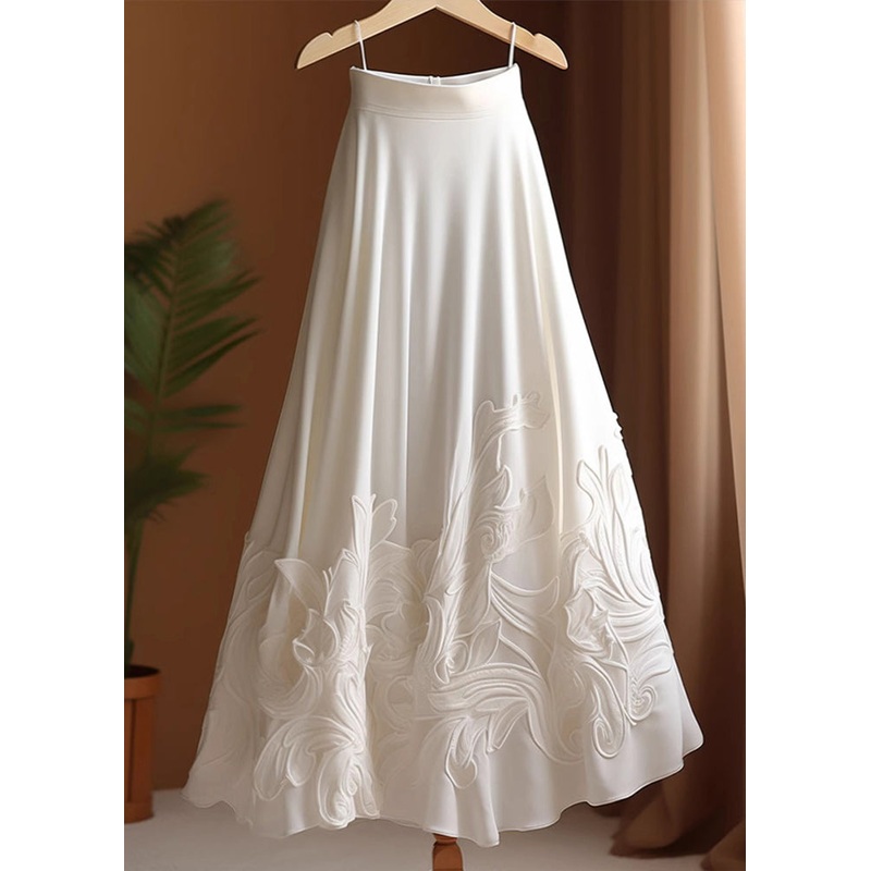 Elegant White Applique High Waist Cotton Skirts Summer