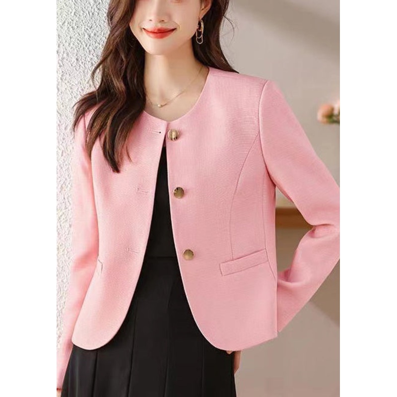 Pink Cotton Short Coats Metal Buttons Spring