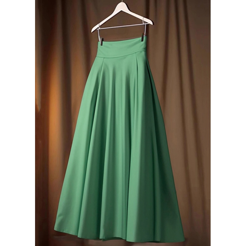 Simple Green Solid High Waist Cotton Skirt Spring