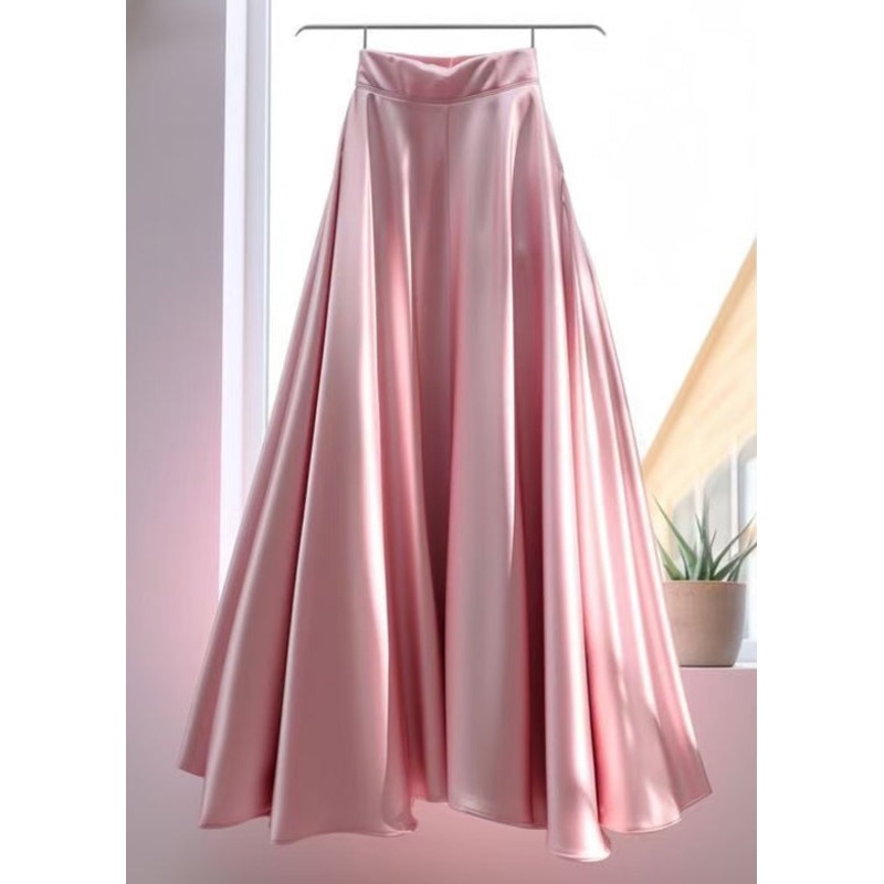 Stylish Pink Solid High Waist Silk Skirt Summer