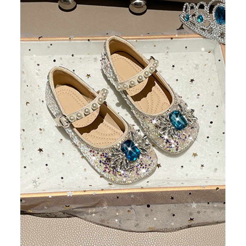 2025 New Apricot Bow Soft Bottom Water Diamond Girls Princess Flats