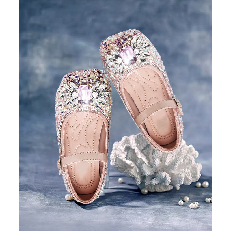Beautiful Purple Crystal Zircon Kids Buckle Strap Flat Shoes