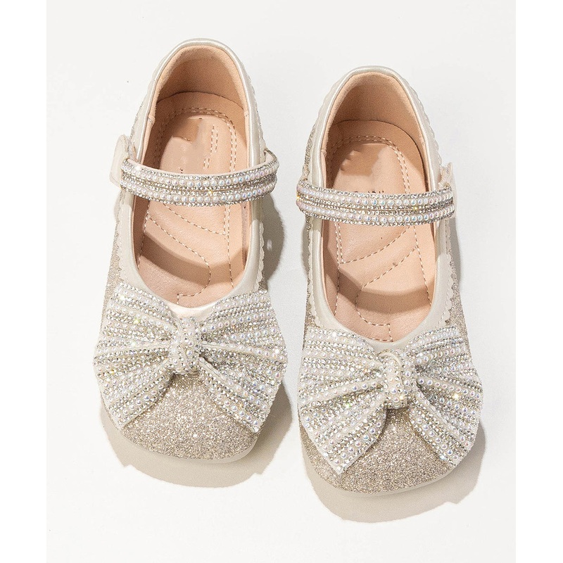 Boho Beige Zircon Buckle Strap Kids Flat Feet Shoes