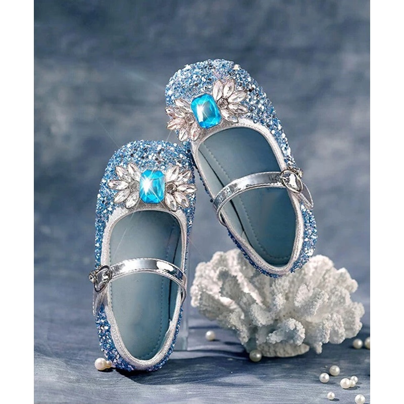 Boutique Blue Crystal Sequins Kids Flat Shoes Buckle Strap