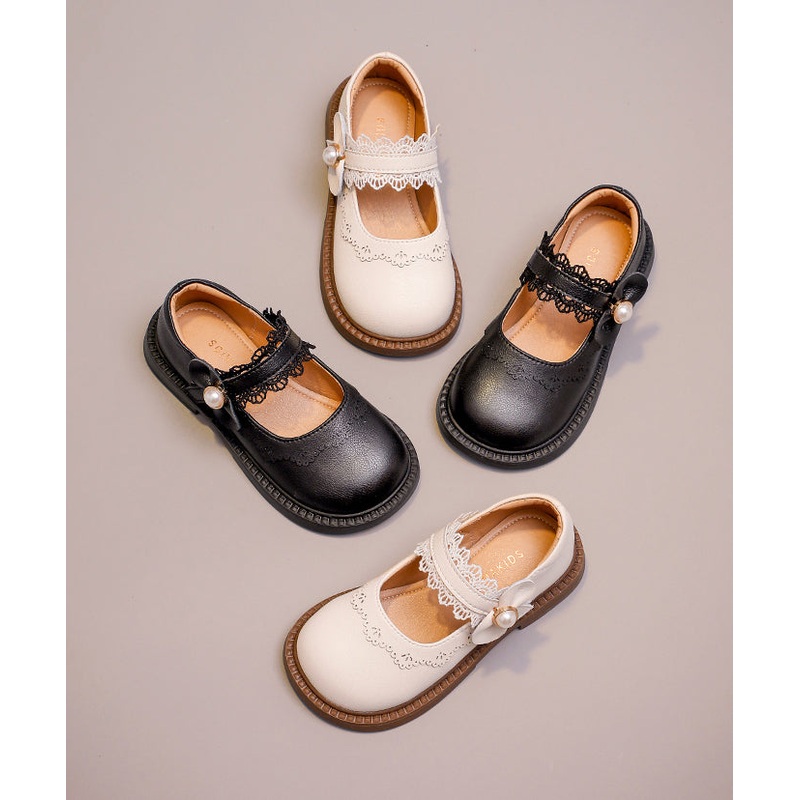 Chic Buckle Strap Kids Girls Loafers Beige Faux Leather