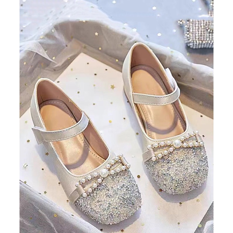 Comfy Apricot Zircon Buckle Strap Girls Flat Feet Shoes
