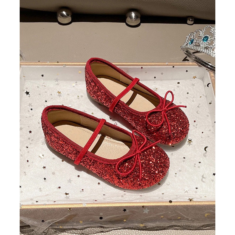 Fashion Red Sequins Kids Lace Up Penny Loafers