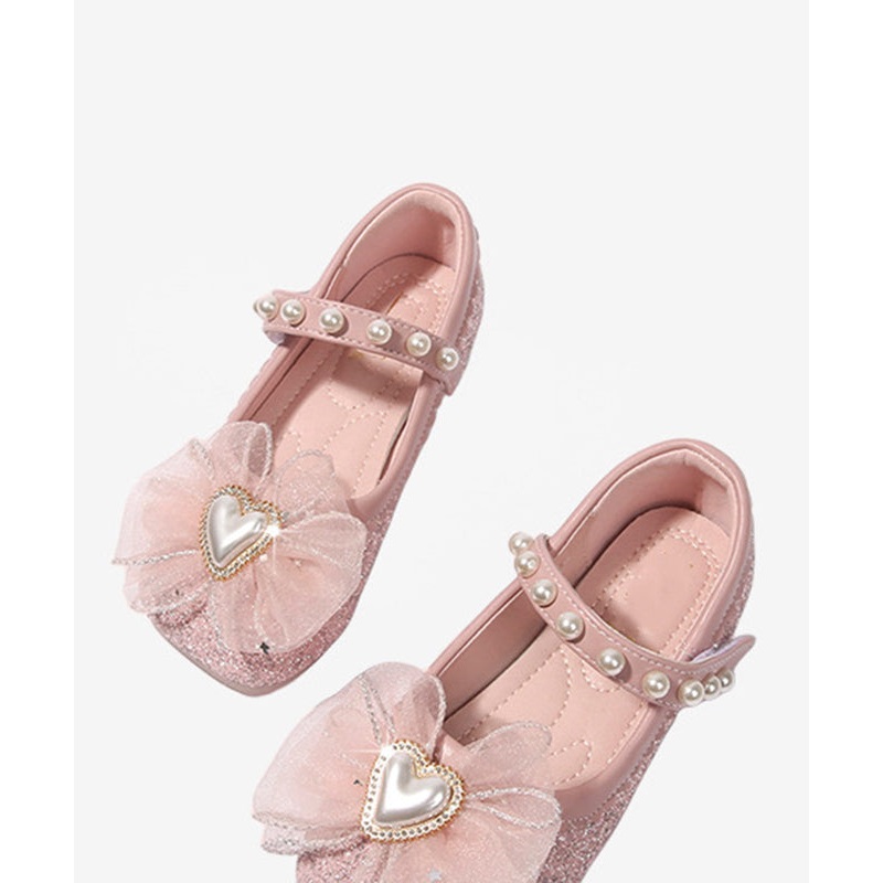 Fine Pink Pearl Love Buckle Strap Kids Flat Shoes