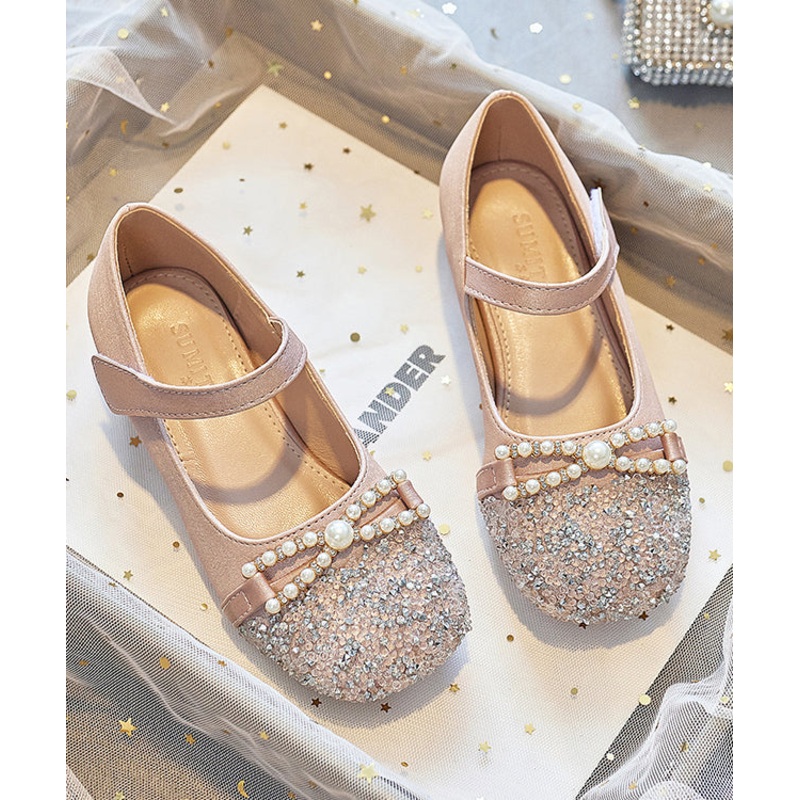 Nail Bead Zircon Pink Baby Girls Faux Leather Flat Shoes Buckle Strap