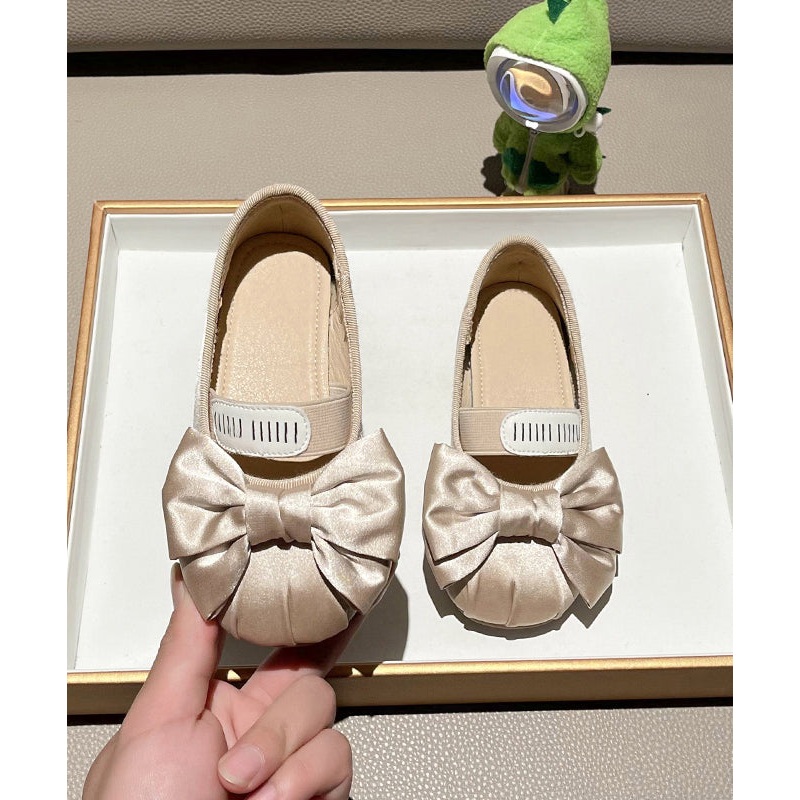 New Apricot Bow Girls Splicing Flat Shoes