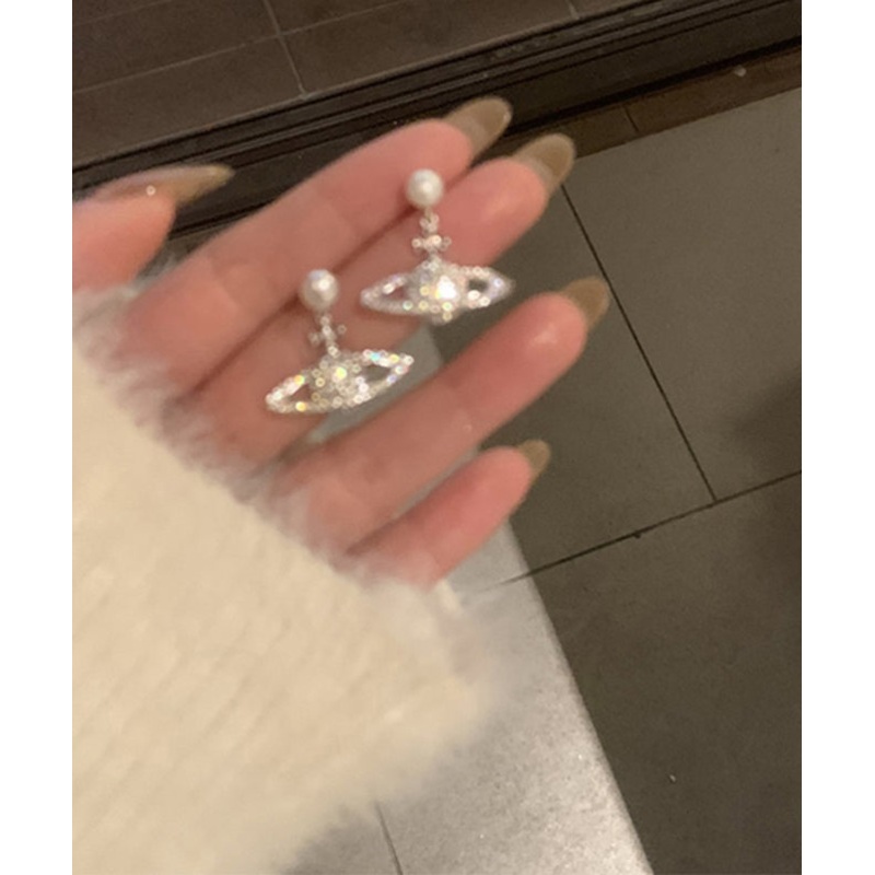 Vogue White Copper Zircon Pearl Planet Drop Earrings