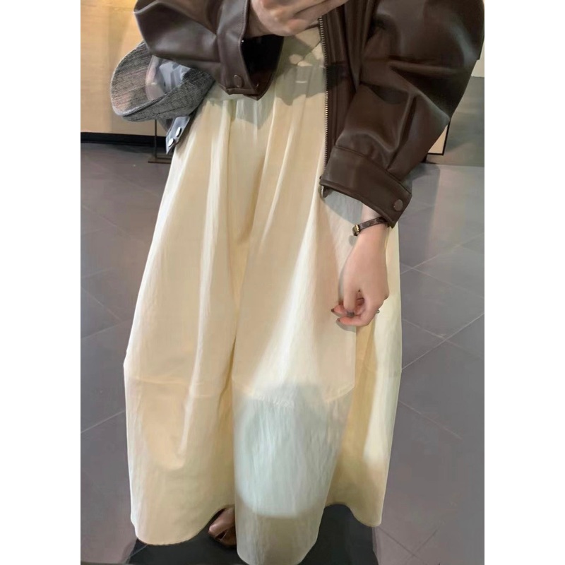 Beige Solid Patchwork Cotton Skirts Elastic Waist