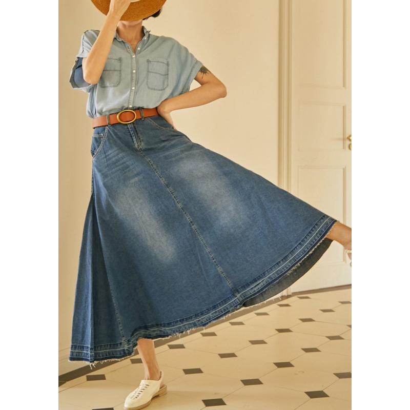Chic Blue Pockets High Waist Denim Skirt Fall