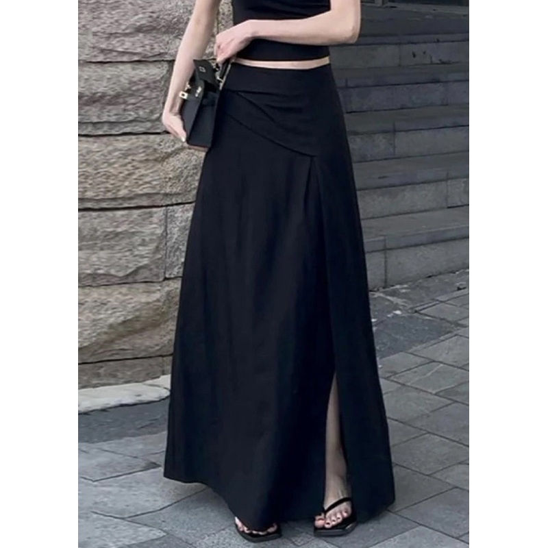 Slim Fit Black Side Open High Waist Cotton Skirts Summer
