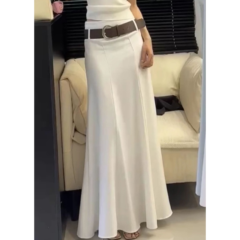 Slim Fit White Solid High Waist Cotton Skirts Summer