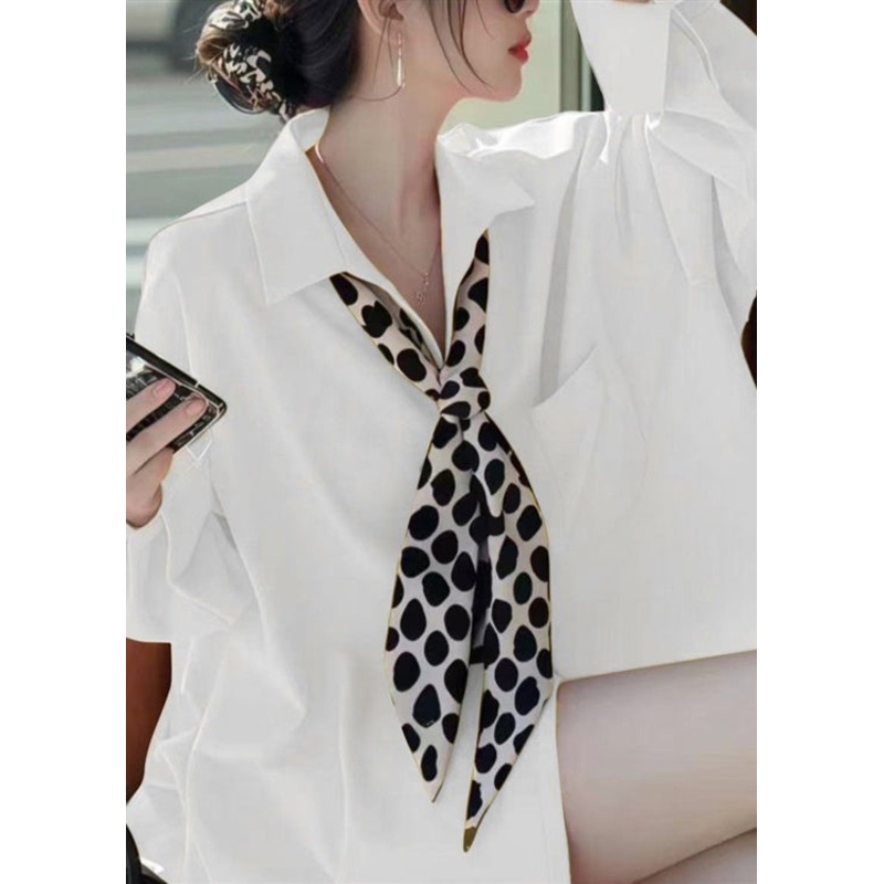 Women White Peter Pan Collar Neck Solid Cotton Shirt Fall