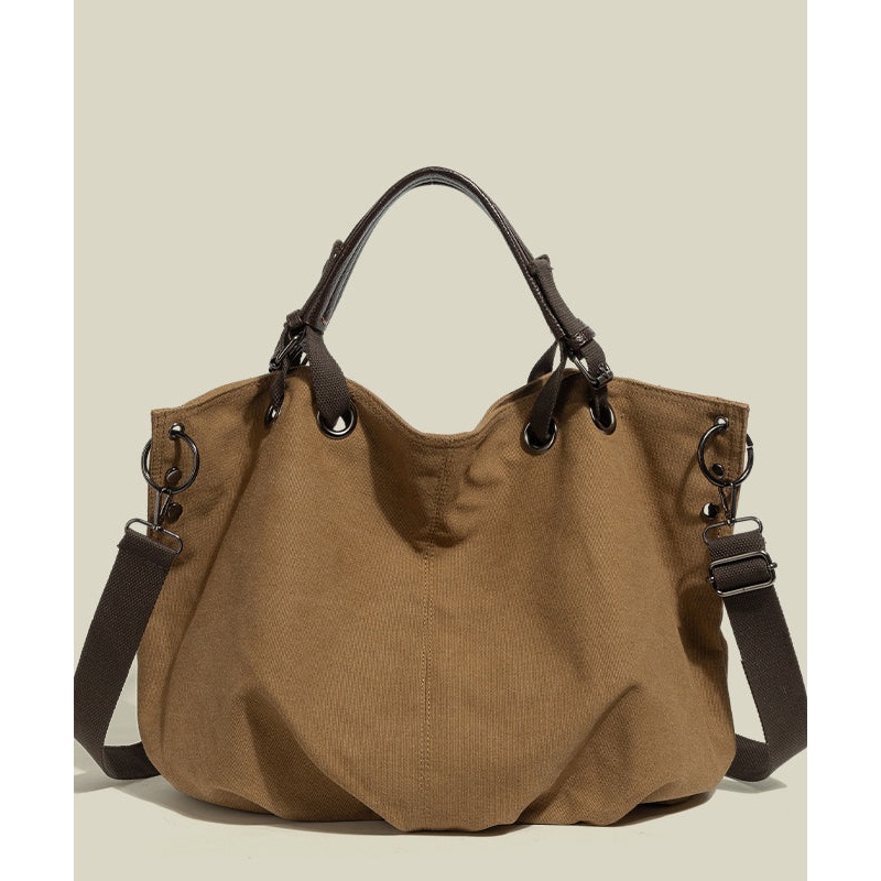 Boutique Brown Solid Durable Canvas Tote Handbag