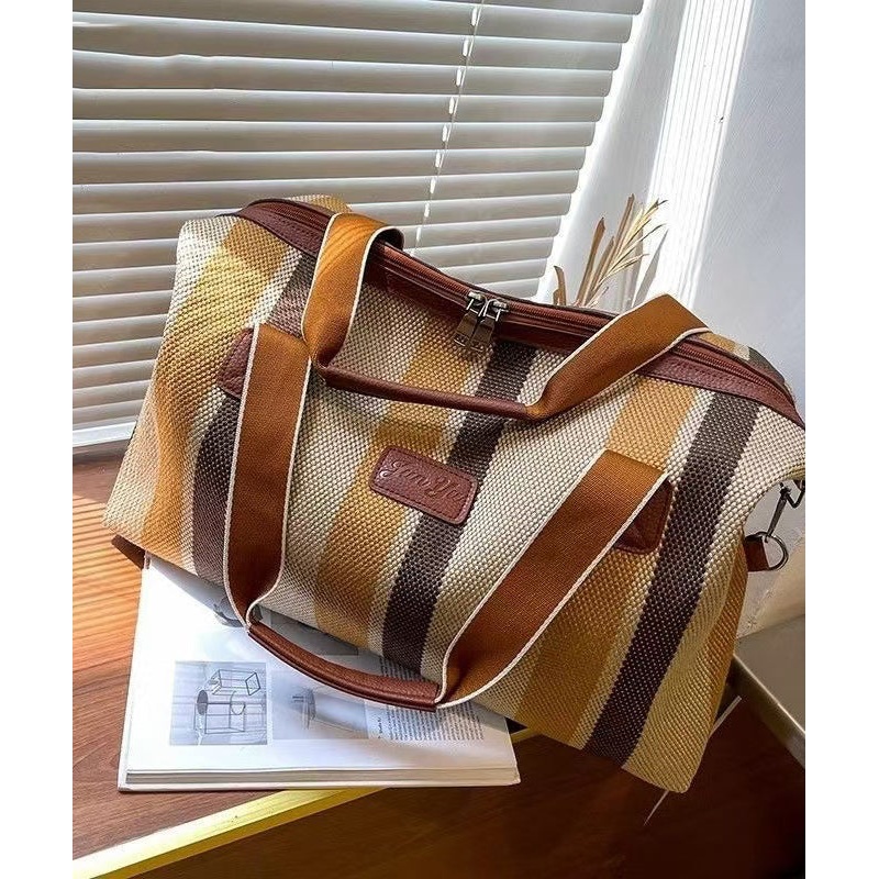 Casual Striped Large Capacity Canvas Tote Handbag