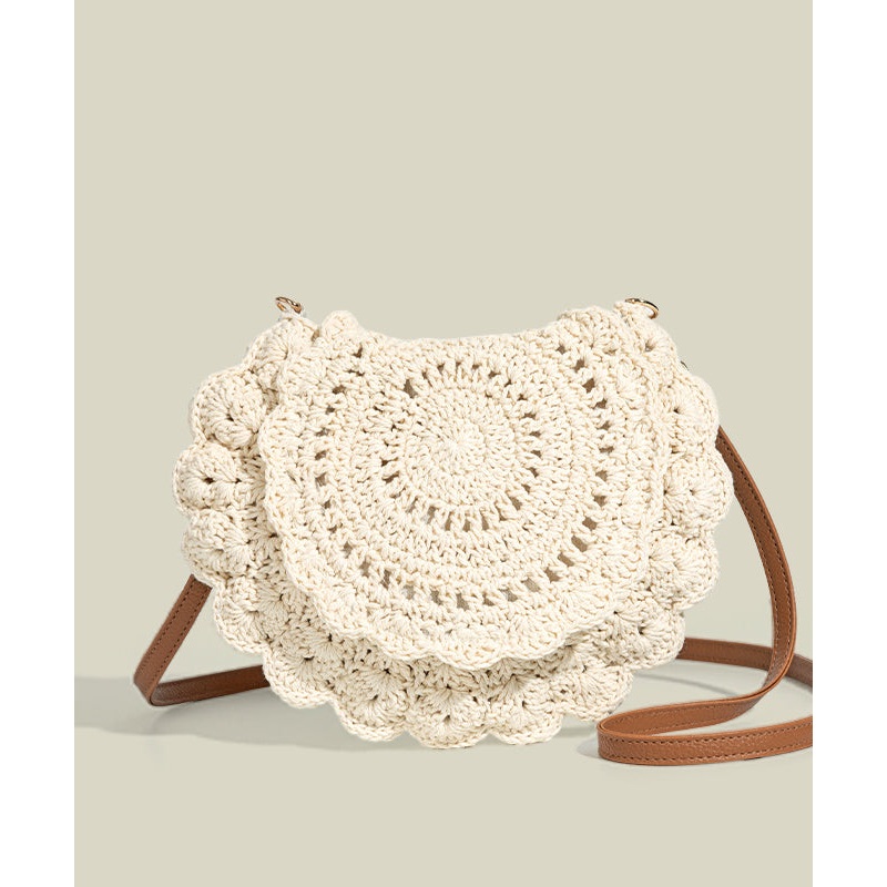Elegant Beige Hollow Out Knit Cross-body Bag