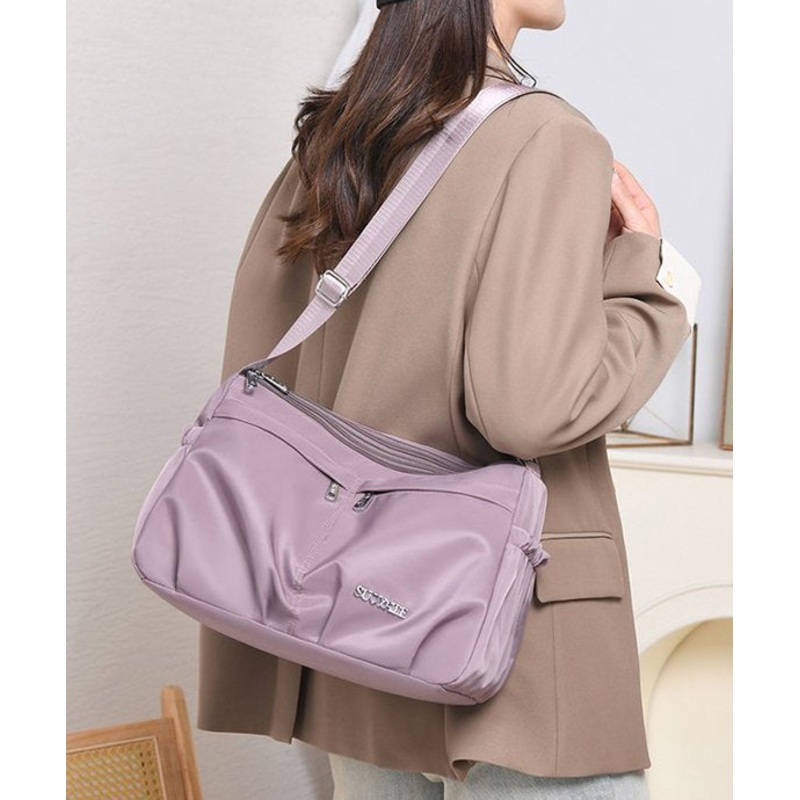 Women Solid Durable With Pockets Nylon Cross-body Handbag
