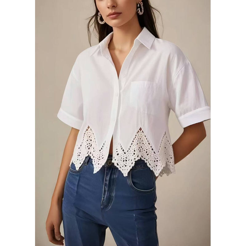Fine White Lace Patchwork Silm Fit Short Short Summer