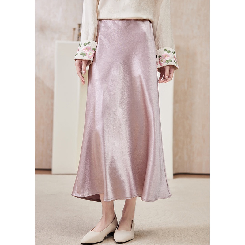 Boutique Pink High Waist Draping Silk Skirts Spring