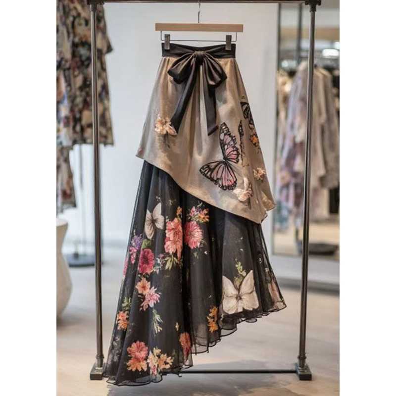 Chic Asymmetrical Print High Waist Chiffon Patchwork Skirt Summer