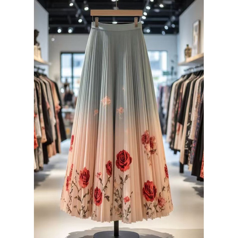 Chic Gradient Color Wrinkled Print Cotton Skirt Summer