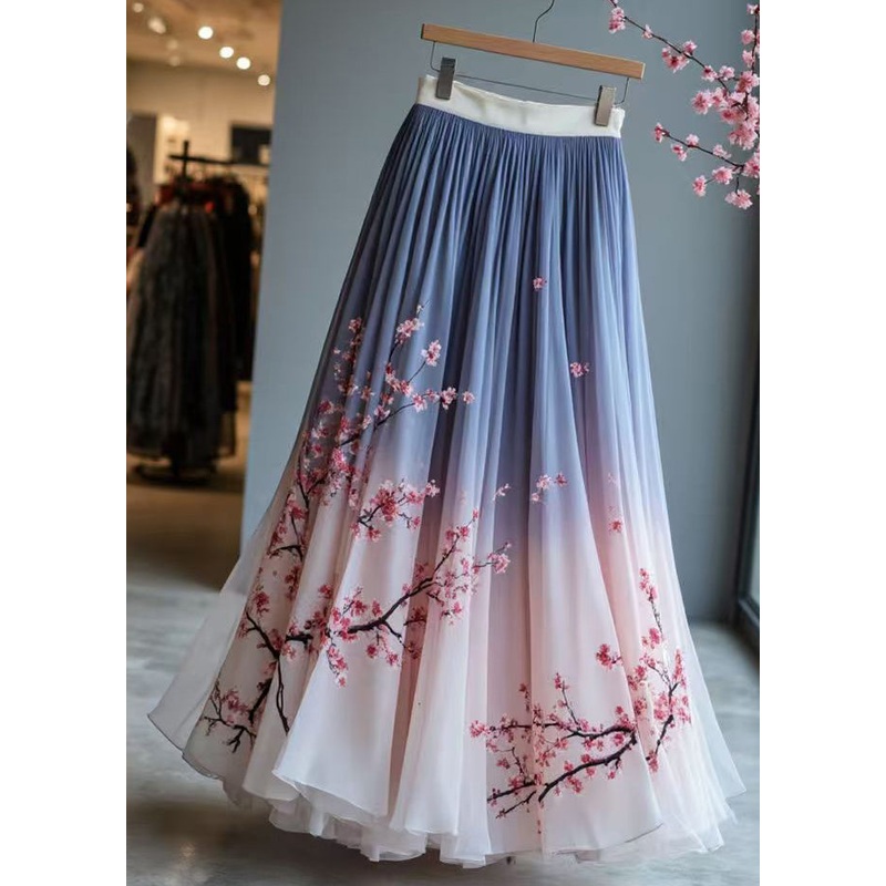 Stylish Gradient Color Print Wrinkled Chiffon Skirts Summer