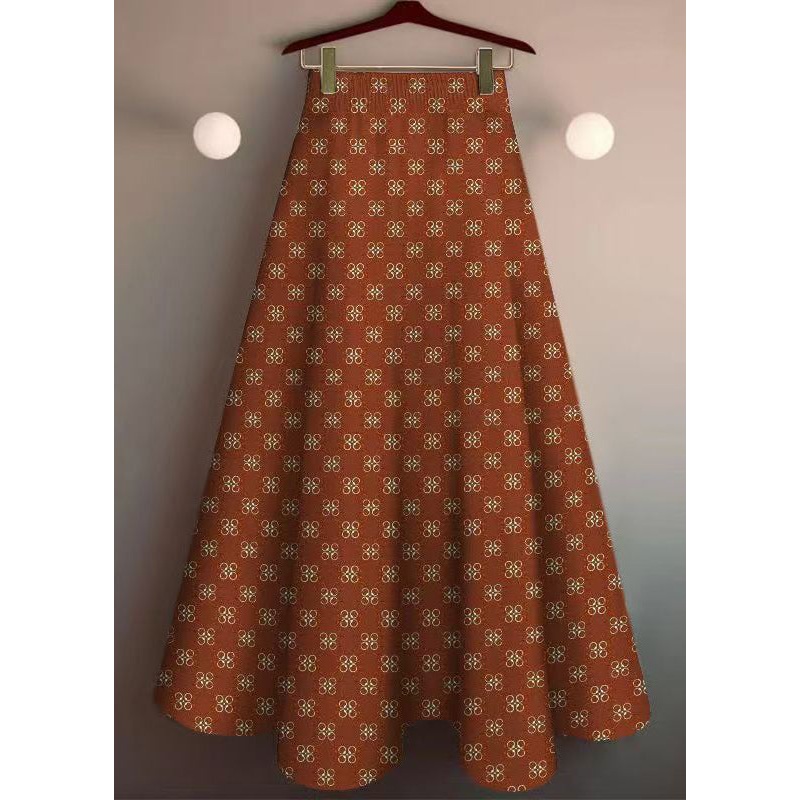 Stylish Orange Print Elastic Waist Cotton Skirt Summer