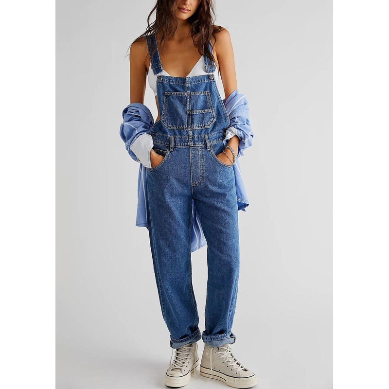 New Denim Blue Pockets Original Design Jumpsuit Sleeveless
