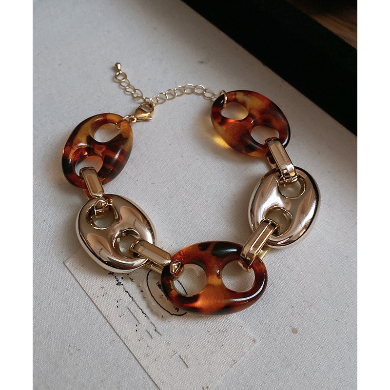 Retro Coffee Alloy Acrylic Charm Bracelet