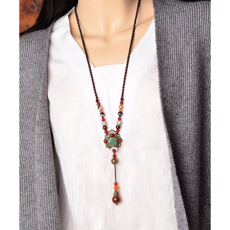 Unique Brown Hand Woven Agate Pearl Gourd Pendant Necklace